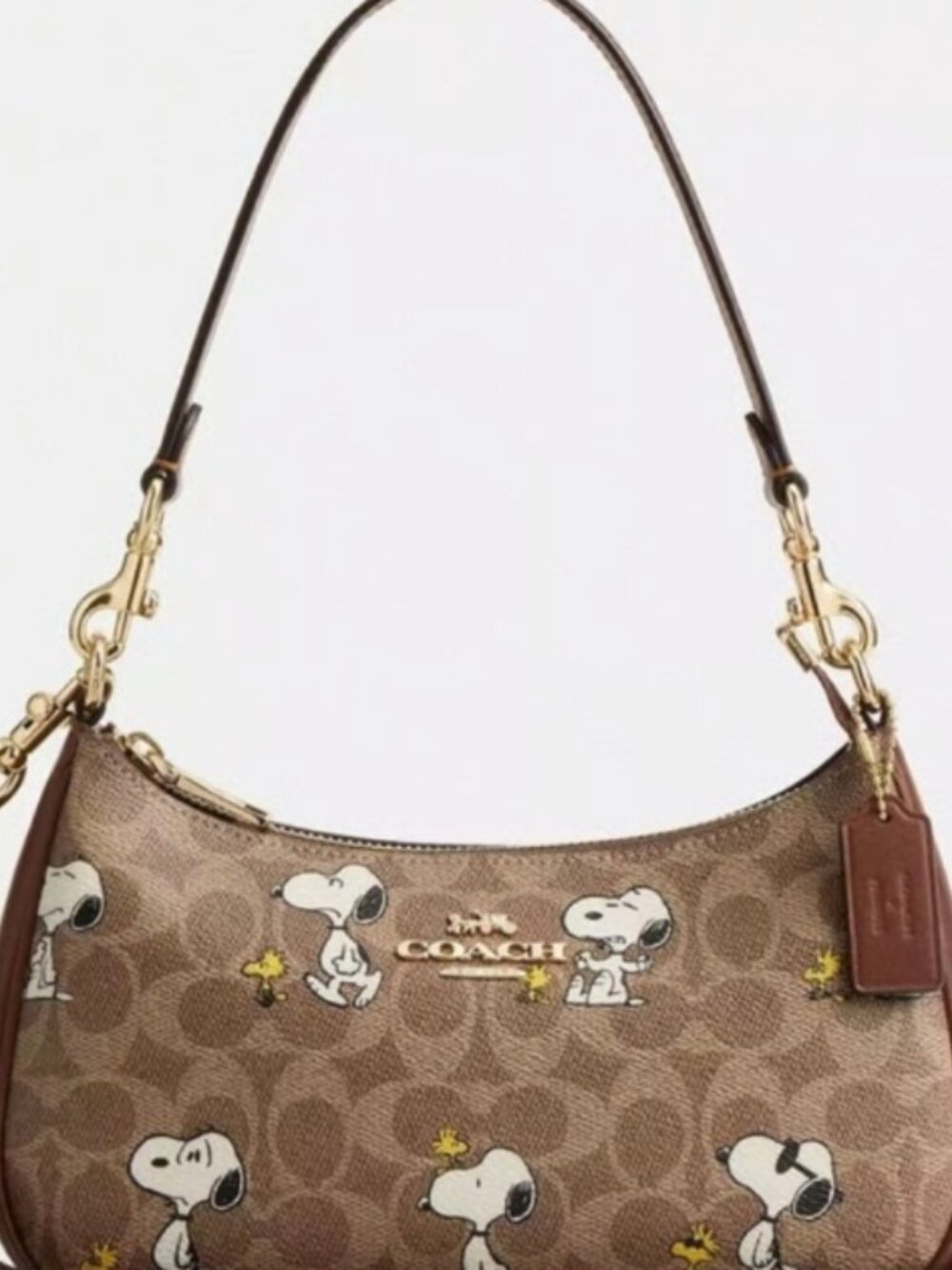 Coach Brown Snoopy Print Shoulder Bag with Gold Hardware New with tags
